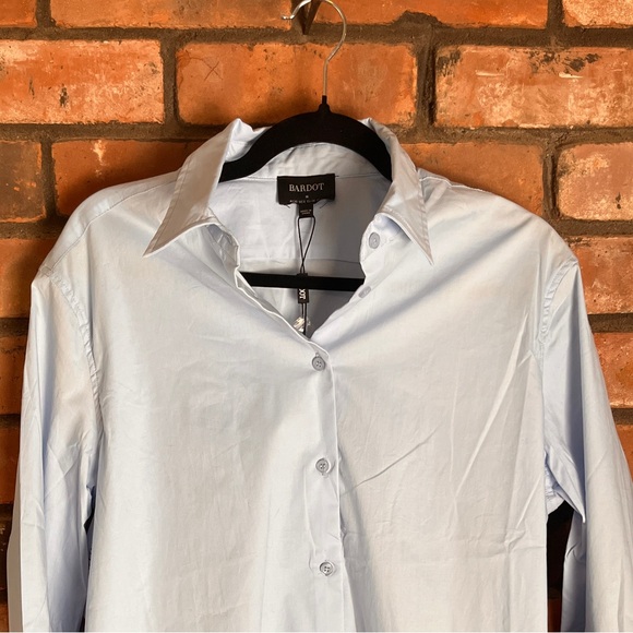 NWT Bardot Classic Stretchy Collared Button Down Shirt Cornflower Blue M - Picture 4 of 12